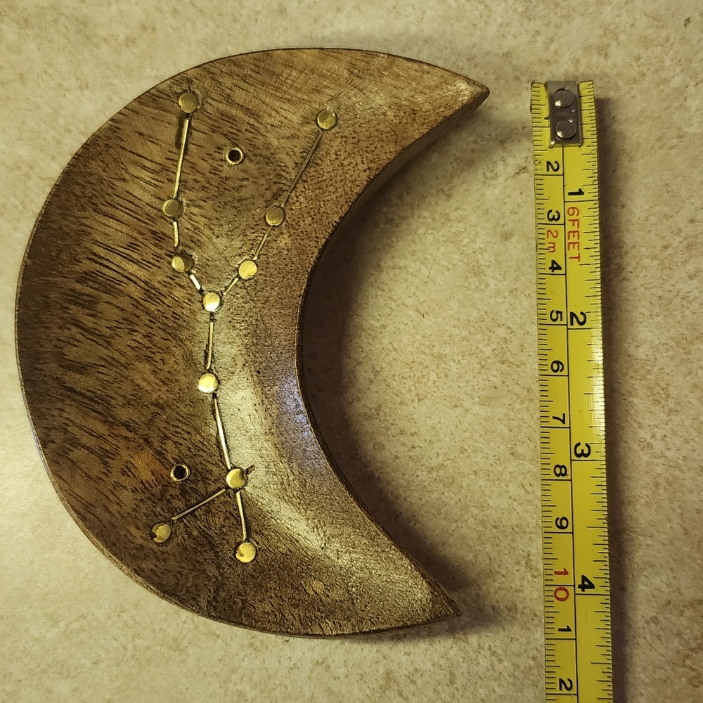 New Crescent moon Taurus zodiac sign wood decorative dish.